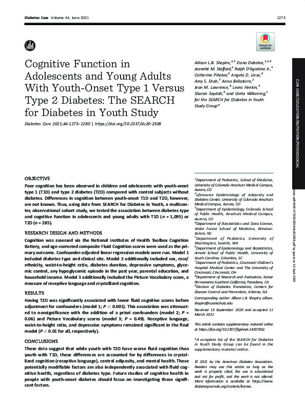 (PDF) Cognitive Function in Adolescents and Young Adults With Youth ...
