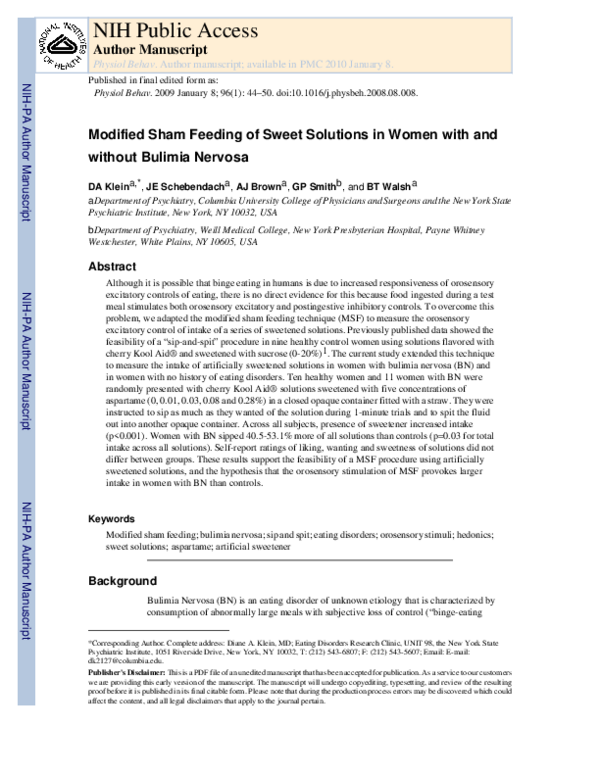 (PDF) Modified sham feeding of sweet solutions in women with and ...