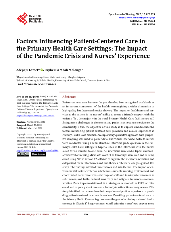 (PDF) Factors Influencing Patient-Centered Care in the Primary Health ...