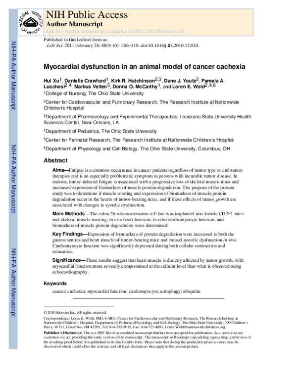 (PDF) Myocardial dysfunction in an animal model of cancer cachexia