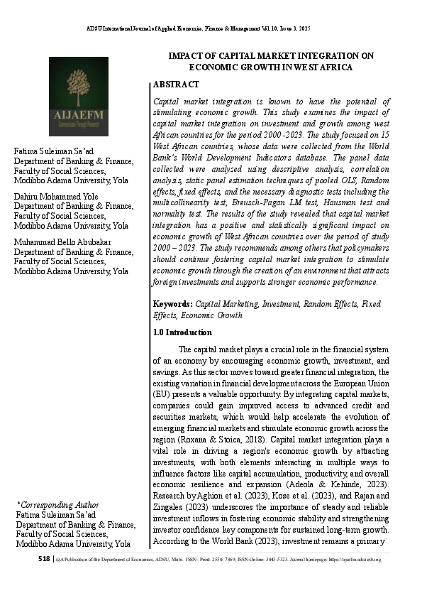 (PDF) IMPACT OF CAPITAL MARKET INTEGRATION ON ECONOMIC GROWTH IN WEST ...