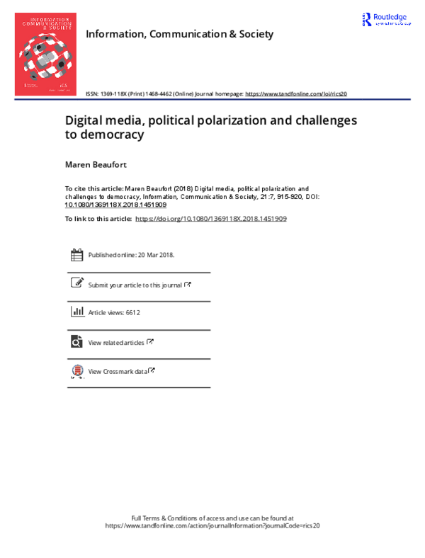 (PDF) Digital media, political polarization and challenges to democracy