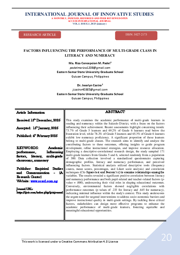(PDF) FACTORS INFLUENCING THE PERFORMANCE OF MULTI-GRADE CLASS IN ...
