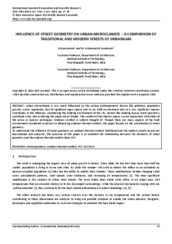 (PDF) Influence of Street Geometry on Urban Microclimate – a Comparison ...