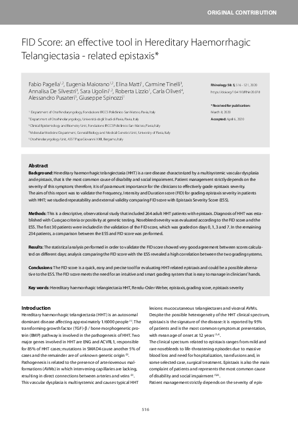 (PDF) FID Score: an effective tool in Hereditary Haemorrhagic ...