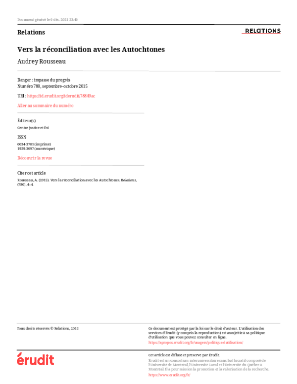(PDF) Vers la réconciliation avec les Autochtones