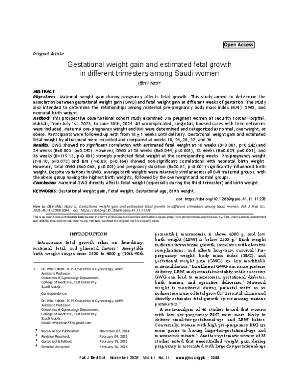 (PDF) Gestational weight gain and estimated fetal growth in different ...