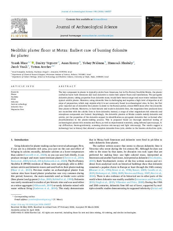 (PDF) Neolithic plaster floors at Motza: Earliest case of burning ...