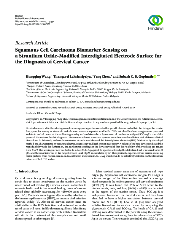 (PDF) Squamous Cell Carcinoma Biomarker Sensing on a Strontium Oxide ...