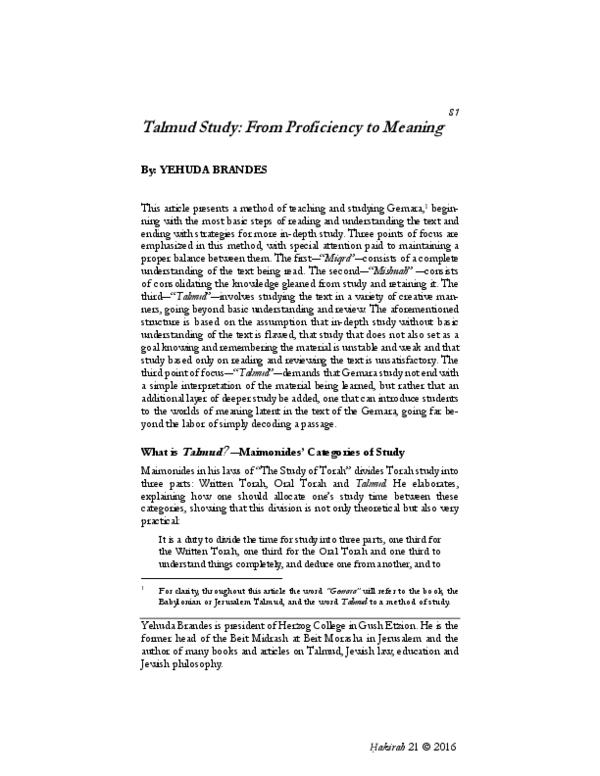 (PDF) Talmud Study: From Proficiency to Meaning