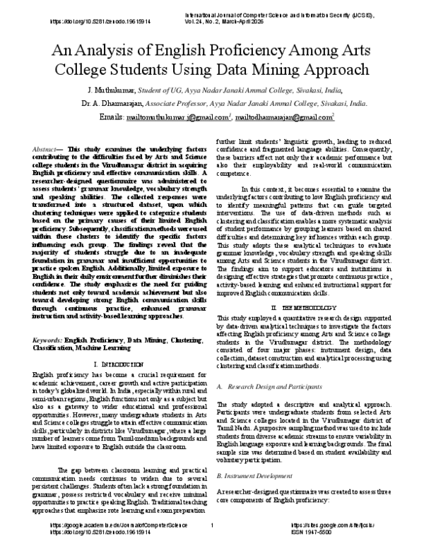 (PDF) An Analysis of English Proficiency Among Arts College Students ...