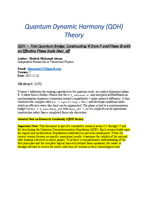 (PDF) QDH — First Quantum Bridge: Constructing Ψ from P and Phase Φ ...