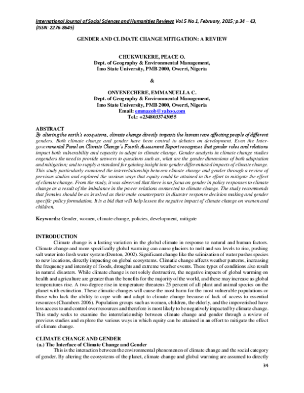 (PDF) Gender and Climate Change Mitigation: A Review