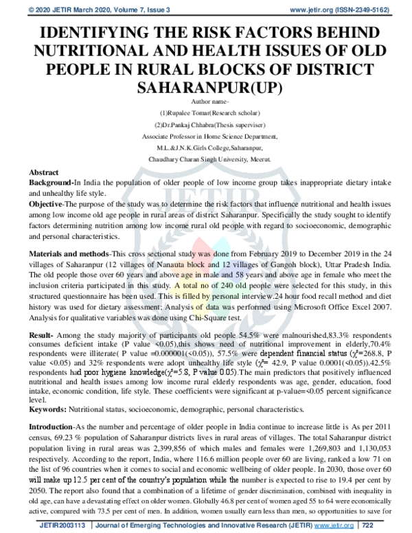 (PDF) Identifying the Risk Factors Behind Nutritional and Health Issues ...