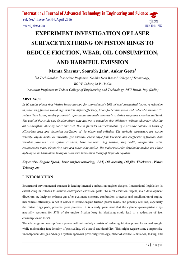(PDF) Experiment Investigation of Laser Surface Texturing on Piston ...