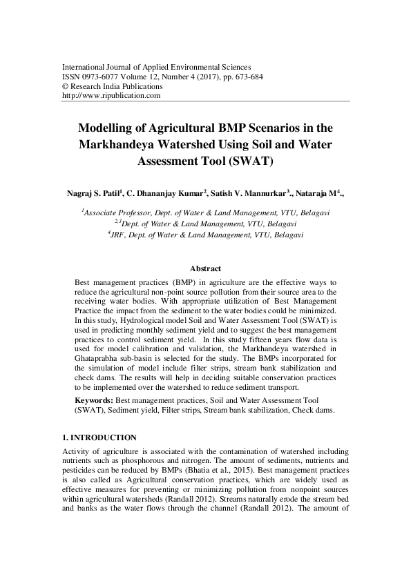 (PDF) Modelling of Agricultural BMP Scenarios in the Markhandeya ...