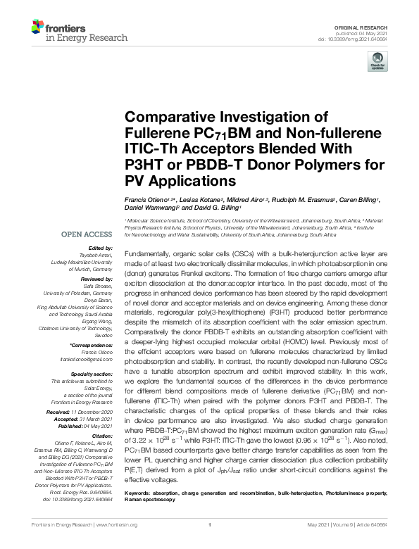 (PDF) Comparative Investigation of Fullerene PC71BM and Non-fullerene ...