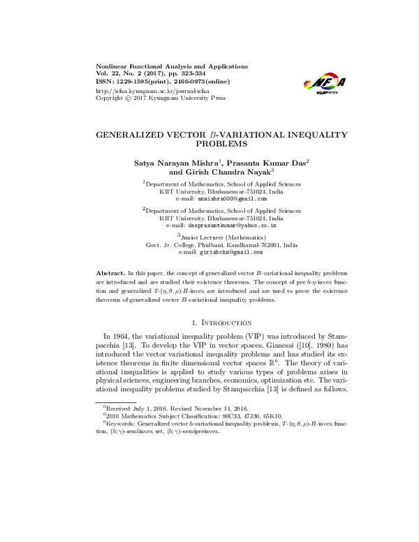 (PDF) Generalized Vector B-Variational Inequality Problems