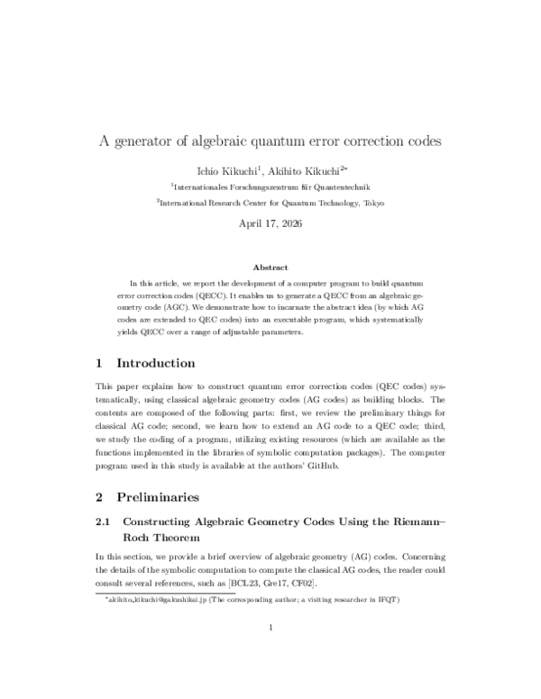 (PDF) A generator of algebraic quantum error correction codes