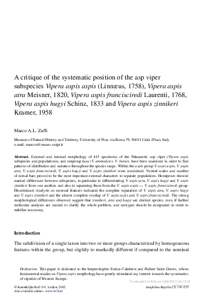 (PDF) A critique of the systematic position of the asp viper subspecies ...