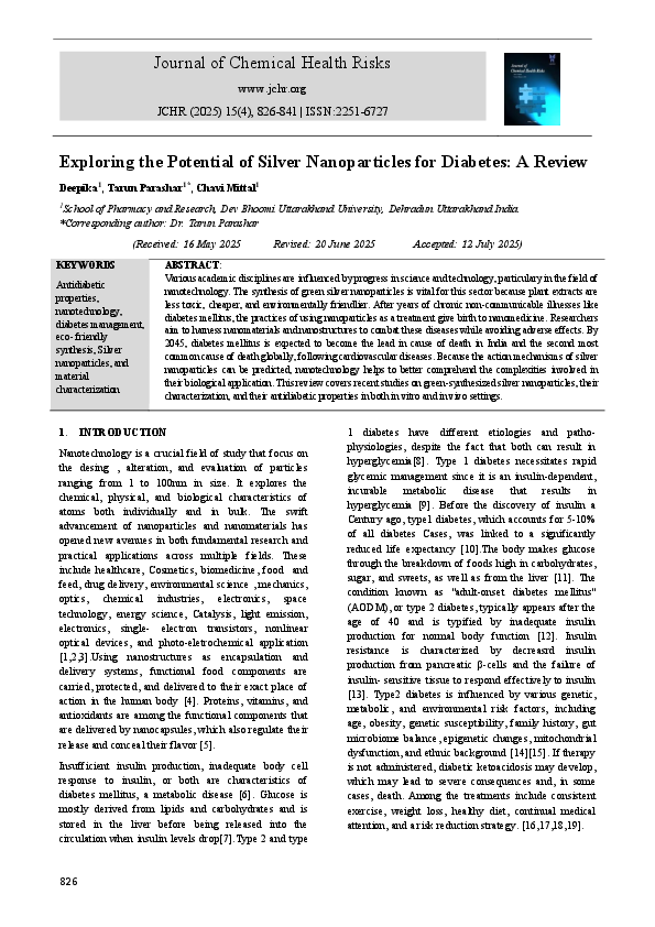 (PDF) Exploring the Potential of Silver Nanoparticles for Diabetes: A ...