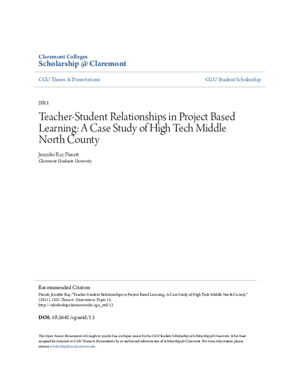 (PDF) Teacher-Student Relationships in Project Based Learning: A Case ...