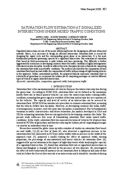 (PDF) Saturation Flow Estimation at Signalized Intersections Under ...