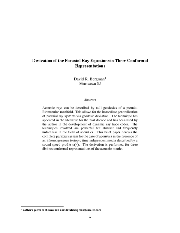 (PDF) Derivation of the Paraxial Ray Equations in Three Conformal ...