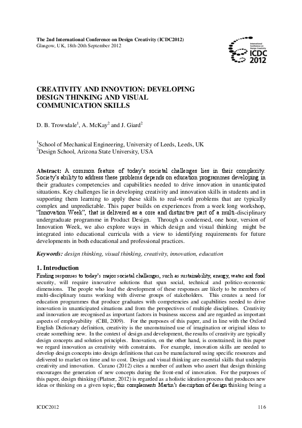 (PDF) Creativity and Innovtion: Developing Design Thinking and Visual ...