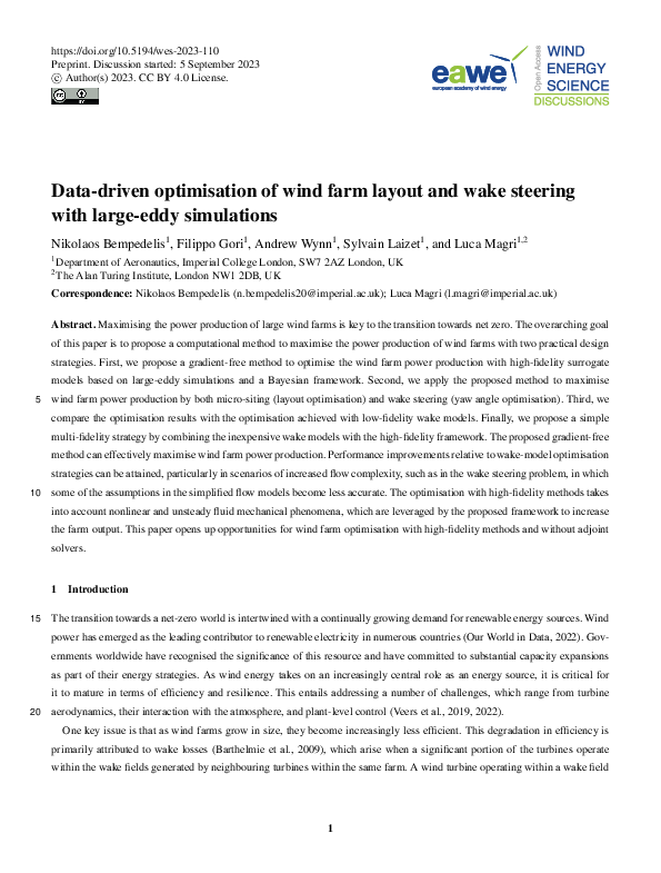 (PDF) Data-driven optimisation of wind farm layout and wake steering ...
