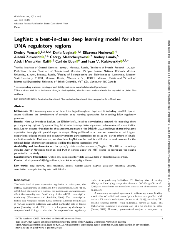 (PDF) LegNet: a best-in-class deep learning model for short DNA ...