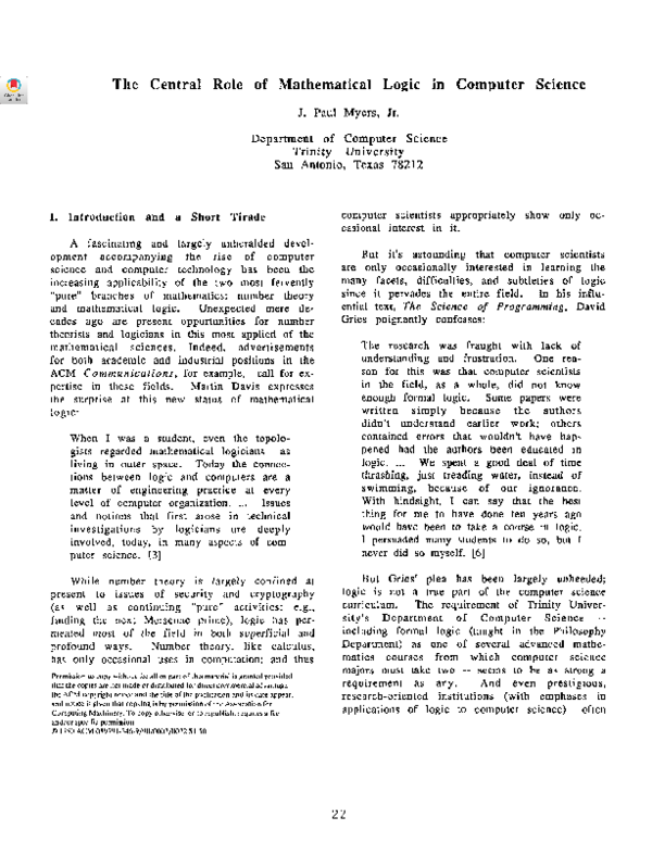 (PDF) The central role of mathematical logic in computer science