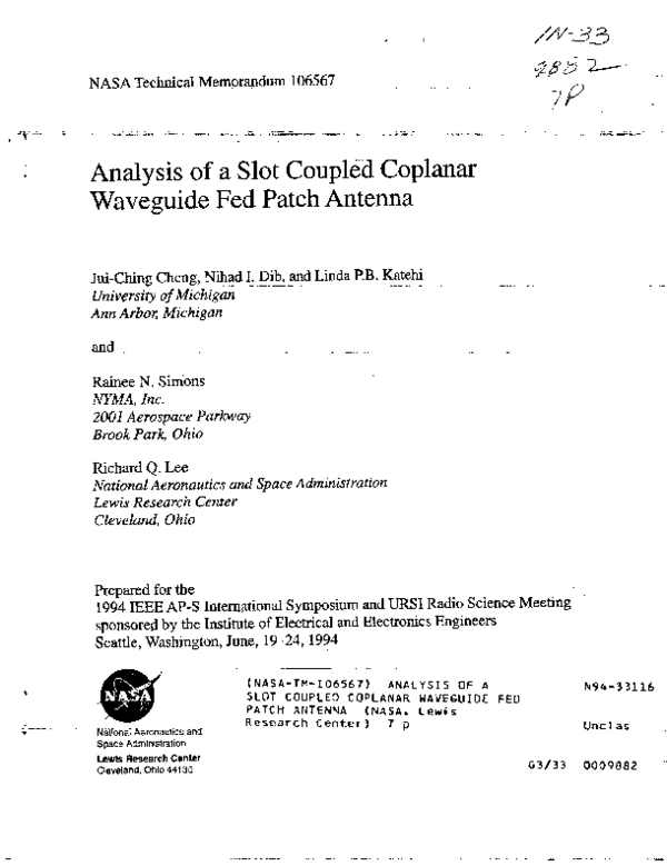 (PDF) Analysis of a slot coupled coplanar waveguide fed patch antenna