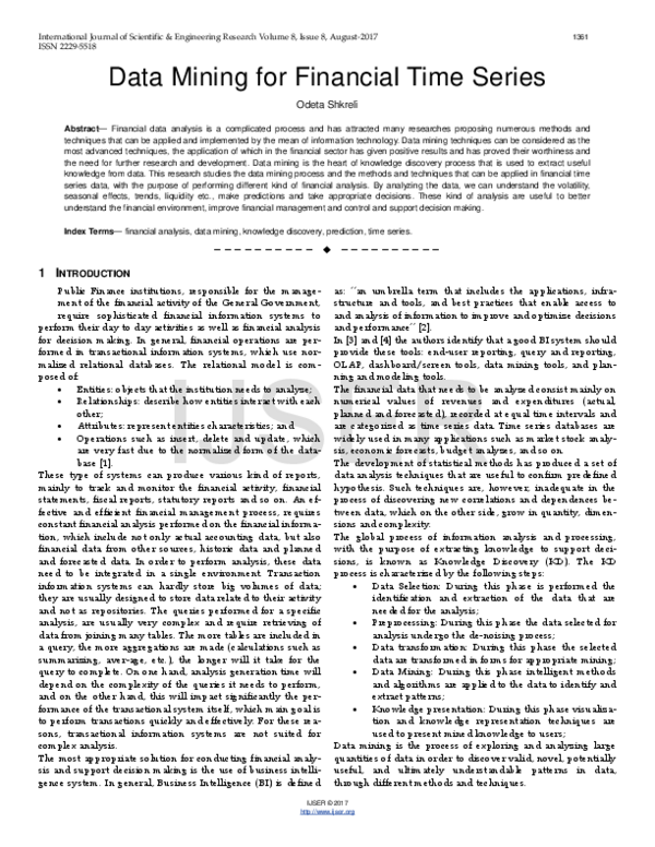 (PDF) Data Mining for Financial Time Series