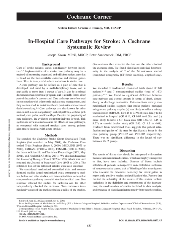 (PDF) In-Hospital Care Pathways for Stroke: A Cochrane Systematic Review