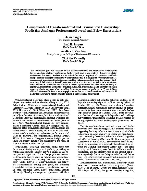 (PDF) Components of Transformational and Transactional Leadership ...