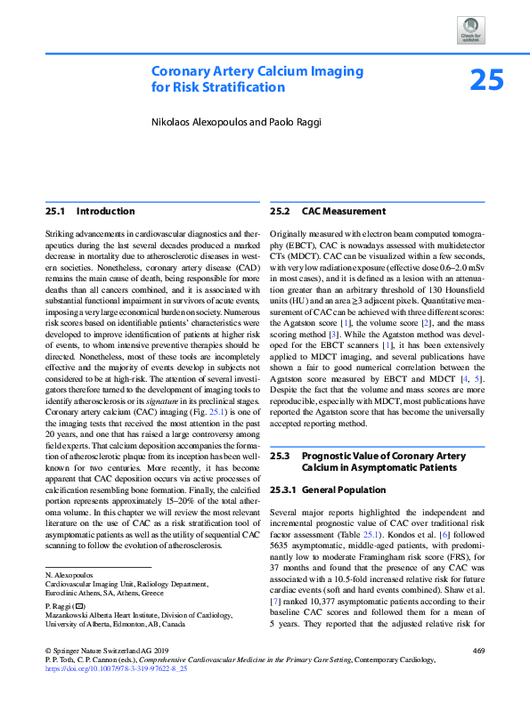 (PDF) Coronary Artery Calcium Imaging for Risk Stratification