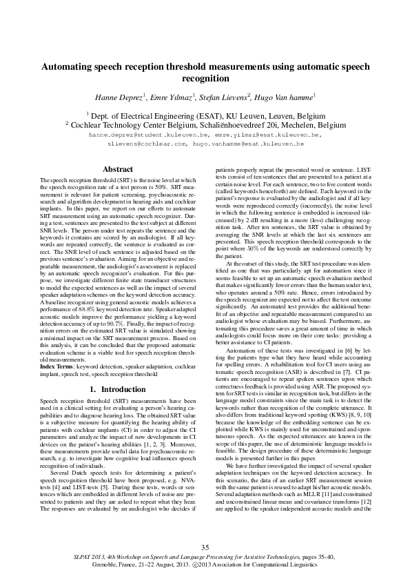 (PDF) Automating speech reception threshold measurements using ...