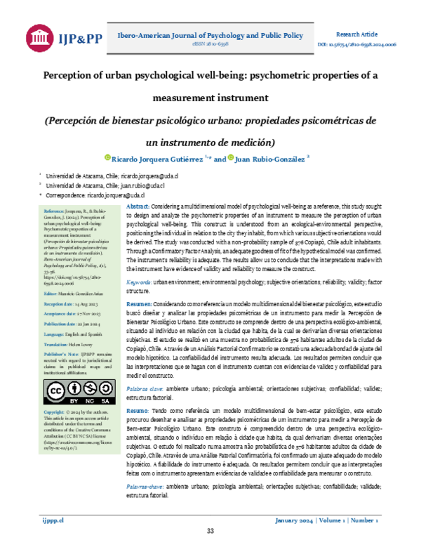 (PDF) Perception of urban psychological well-being: psychometric ...