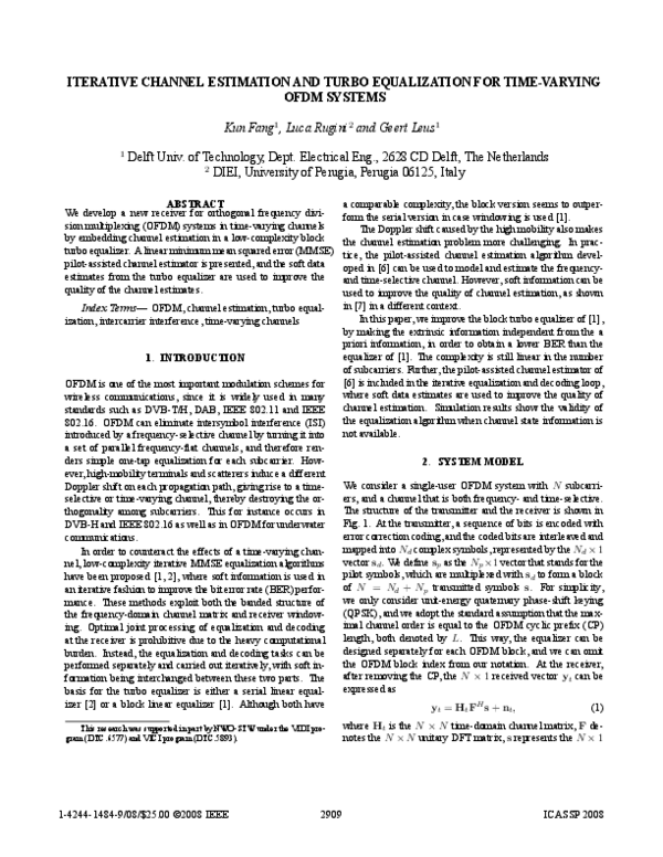 (PDF) Iterative channel estimation and turbo equalization for time ...