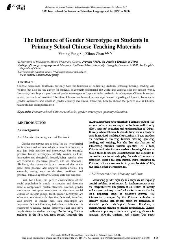 (PDF) The Influence of Gender Stereotype on Students in Primary School ...