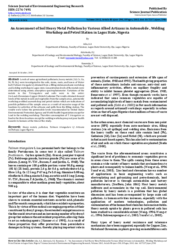 (PDF) An Assessment of Soil Heavy Metal Pollution by Various Allied ...