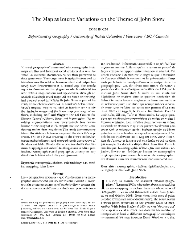 (PDF) The Map as Intent: Variations on the Theme of John Snow