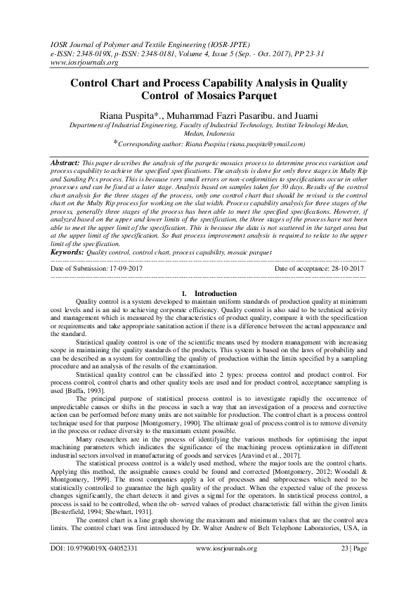 (PDF) Control Chart and Process Capability Analysis in Quality Control ...