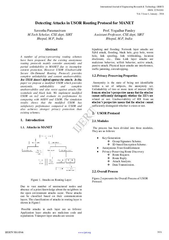 (PDF) Detecting Attacks in USOR Routing Protocol for MANET