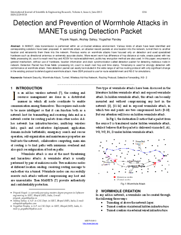 (PDF) Detection and Prevention of Wormhole Attacks in MANETs using ...
