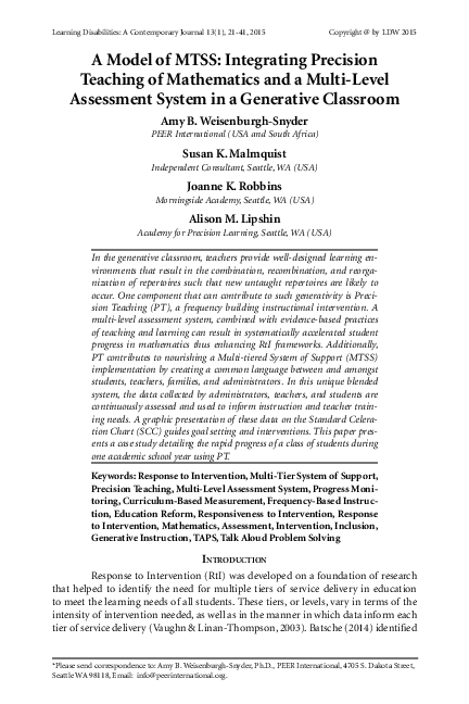 (PDF) A Model of MTSS: Integrating Precision Teaching of Mathematics ...