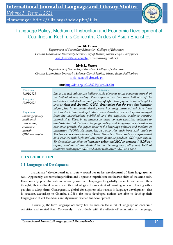 (PDF) Language Policy, Medium of Instruction and Economic Development ...