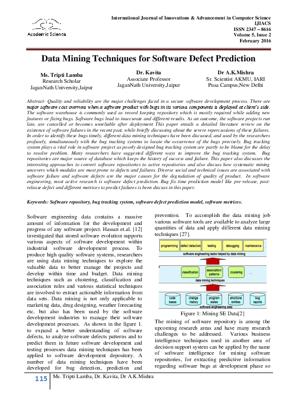 (PDF) 15 Ms Data Mining Techniques for Software Defect Prediction