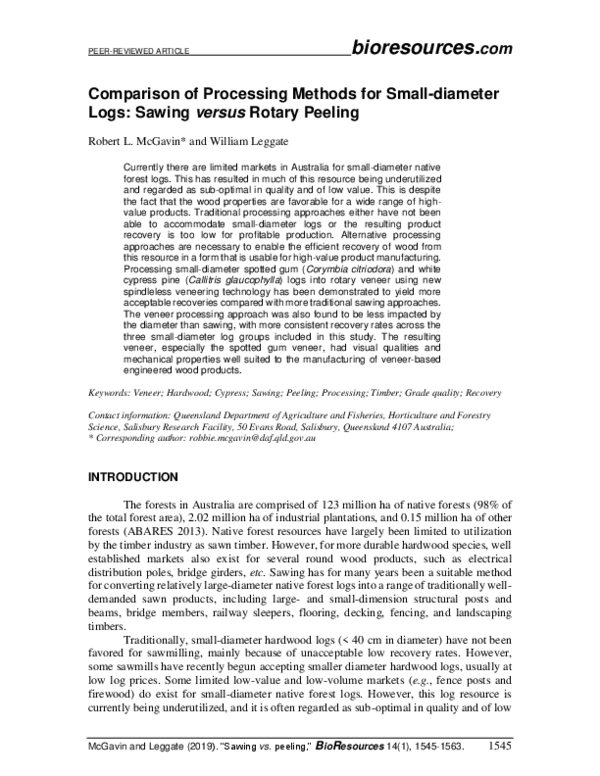(PDF) Comparison of processing methods for small-diameter logs: Sawing ...